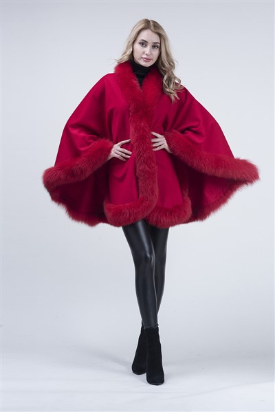 Stola in cashmere con bordo in pelliccia