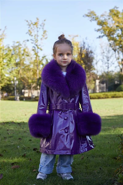 Cappotto in pelle per bambini con pelliccia